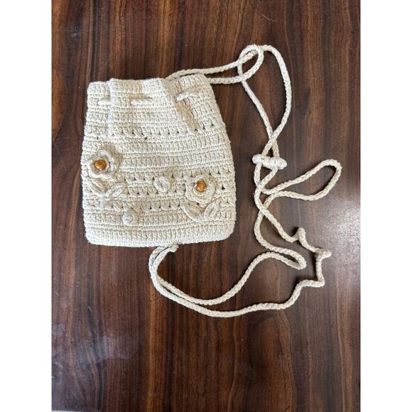 None and/or Unknown Handbags - Crochet Mini Backpack with Floral Accents - Great Condition